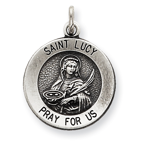 Sterling Silver Antiqued Saint Lucy Medal Pendant