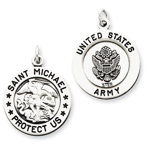 Sterling Silver Antiqued Saint Michael Army Medal Pendant
