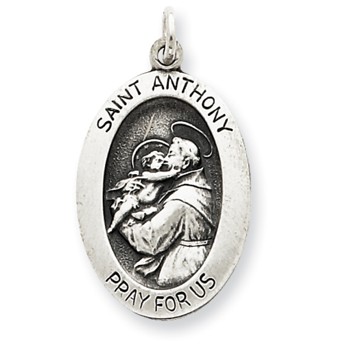 Sterling Silver Antiqued Saint Anthony Medal Pendant