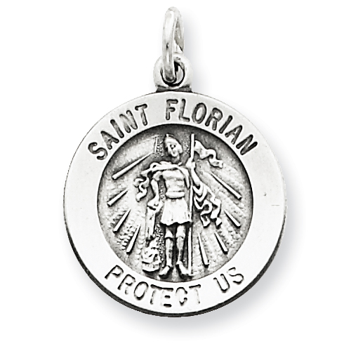 Sterling Silver Antiqued Saint Florian Medal Pendant