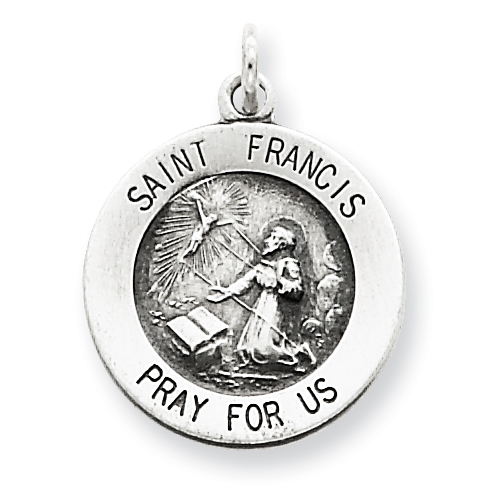 Sterling silver Antiqued Saint Francis Medal Pendant