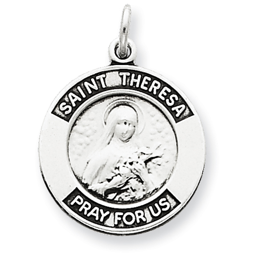 Sterling Silver Antiqued Saint Theresa Medal