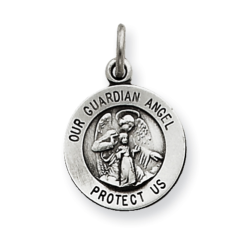 Sterling Silver Antiqued Guardian Angel Medal Pendant