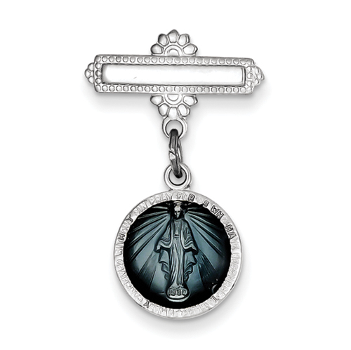 Sterling Silver Enameled Miraculous Medal Pin