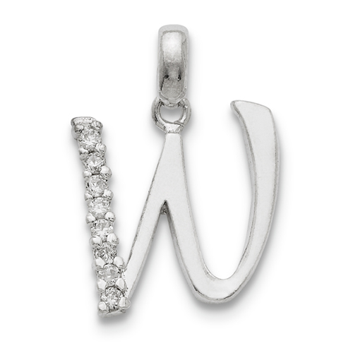 Sterling Silver CZ Initial W Pendant