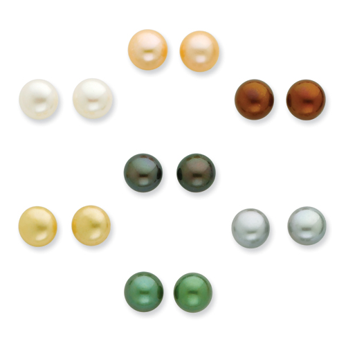 Sterling Silver 8-8.5mm FW Cultured Button Pearl Set of 7 Gift Set