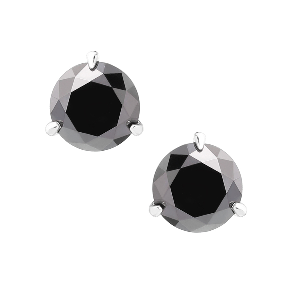 Sterling Silver Cubic Zirconia Black 4mm Round Stud Earrings