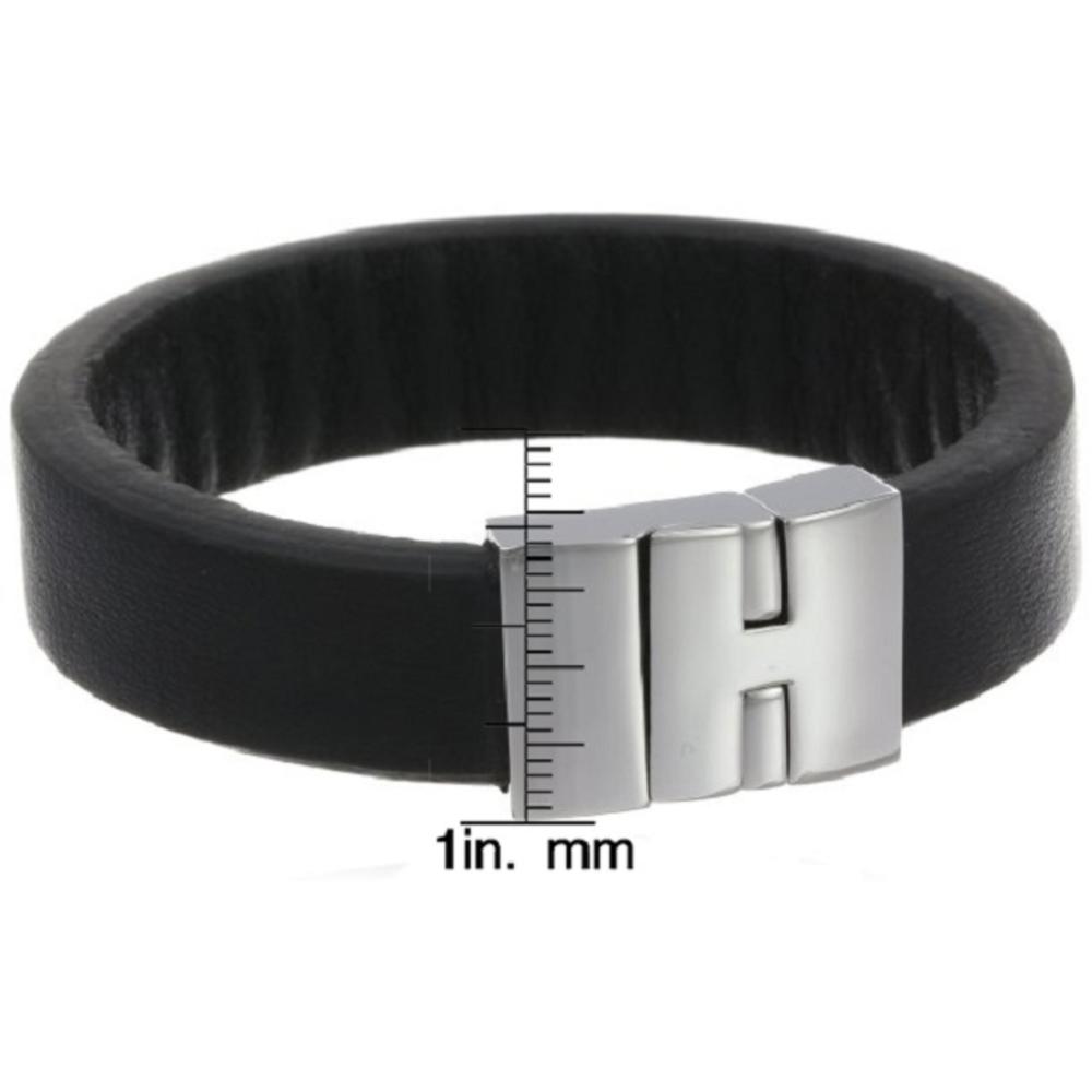 Black Leather Bracelet with Magnetic Lock Stainless Steel
