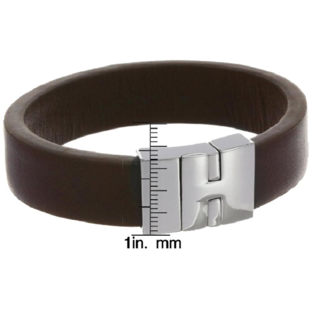 Brown Leather Bracelet with Magnetic Lock Stainless Steel