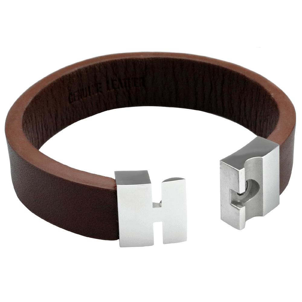 Brown Leather Bracelet with Magnetic Lock Stainless Steel