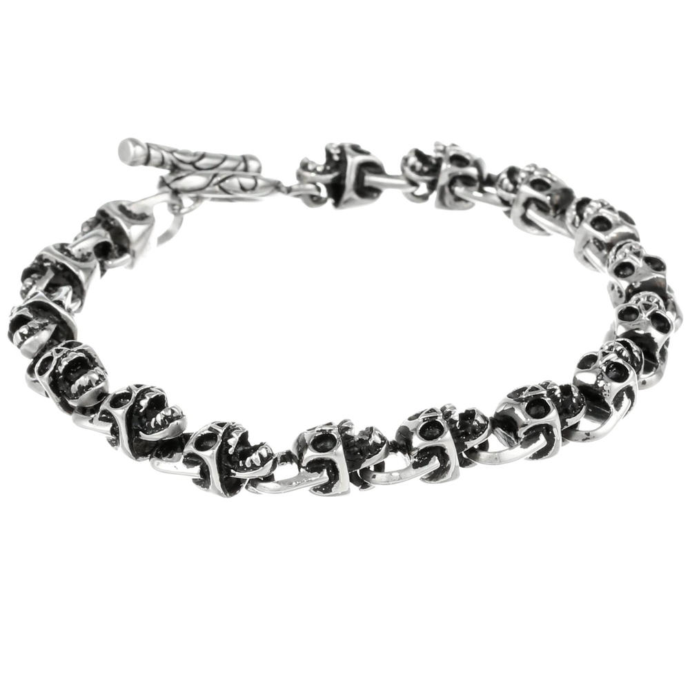 Skull Bracelet with Black Ion Plating Accent in Stainless Steel