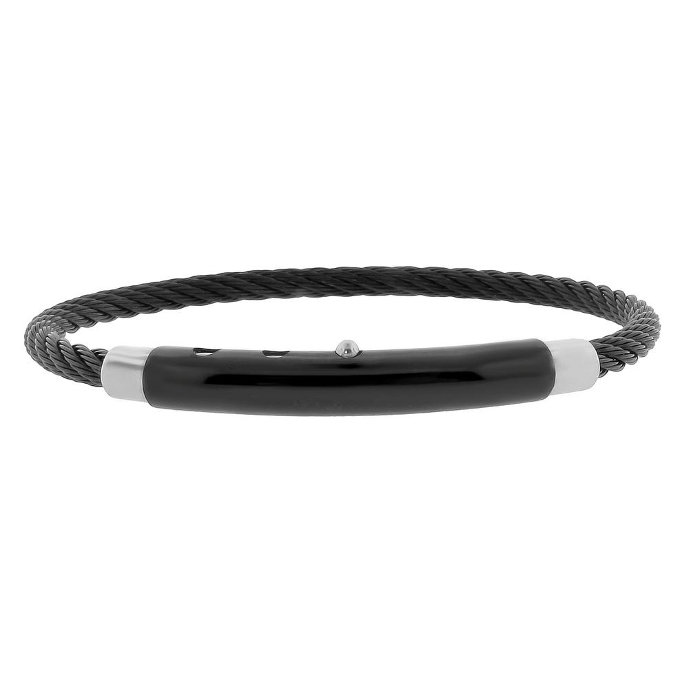 Cable Bracelet with Snap In Closure and Black Ion Plating Stainless Steel
