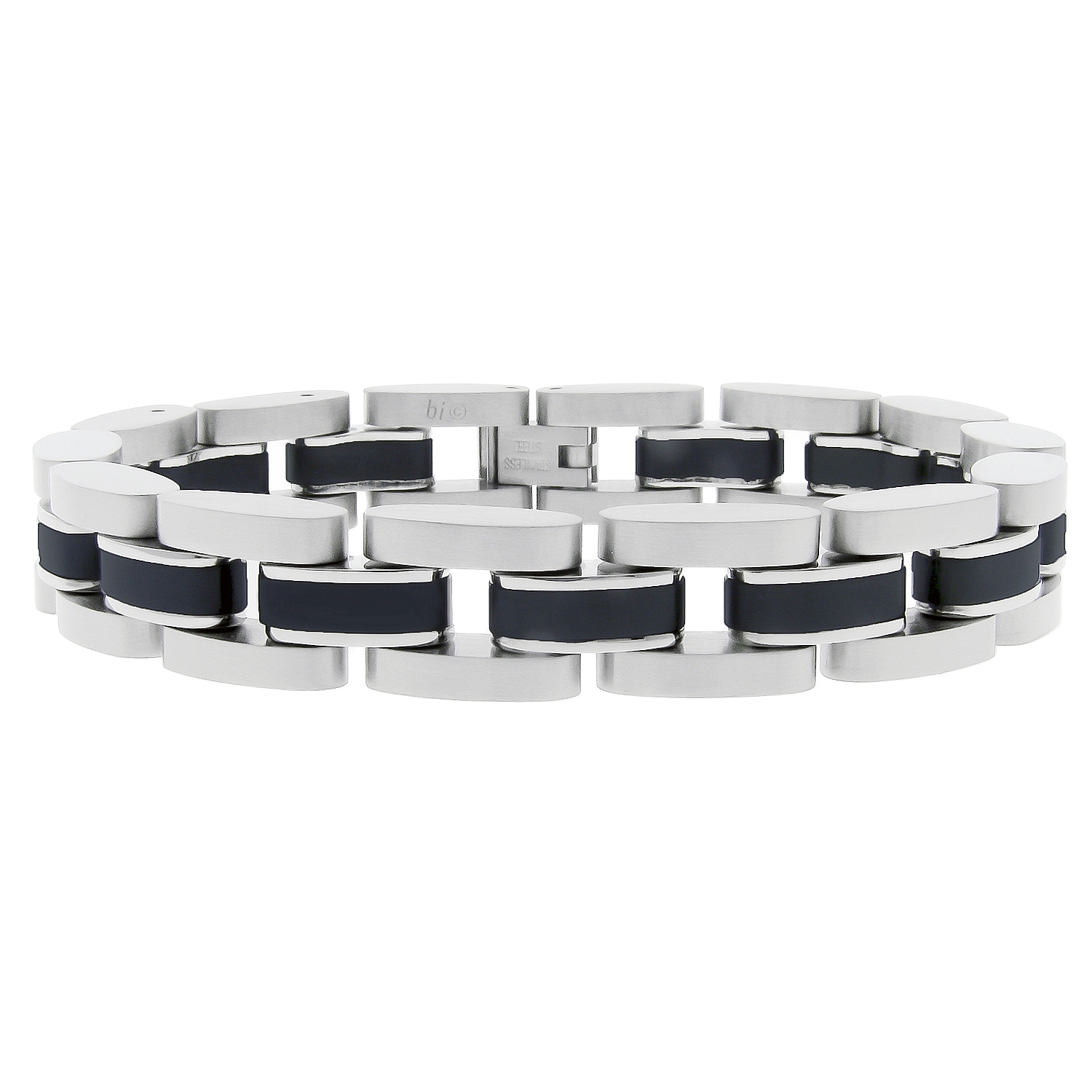Link Bracelet with Black Ion Plating Highlights in Stainless Steel