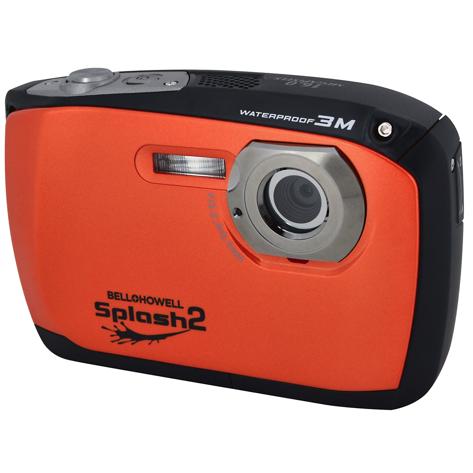 Splash2 16MP Waterproof Digital Camera w/HD Video (Orange)