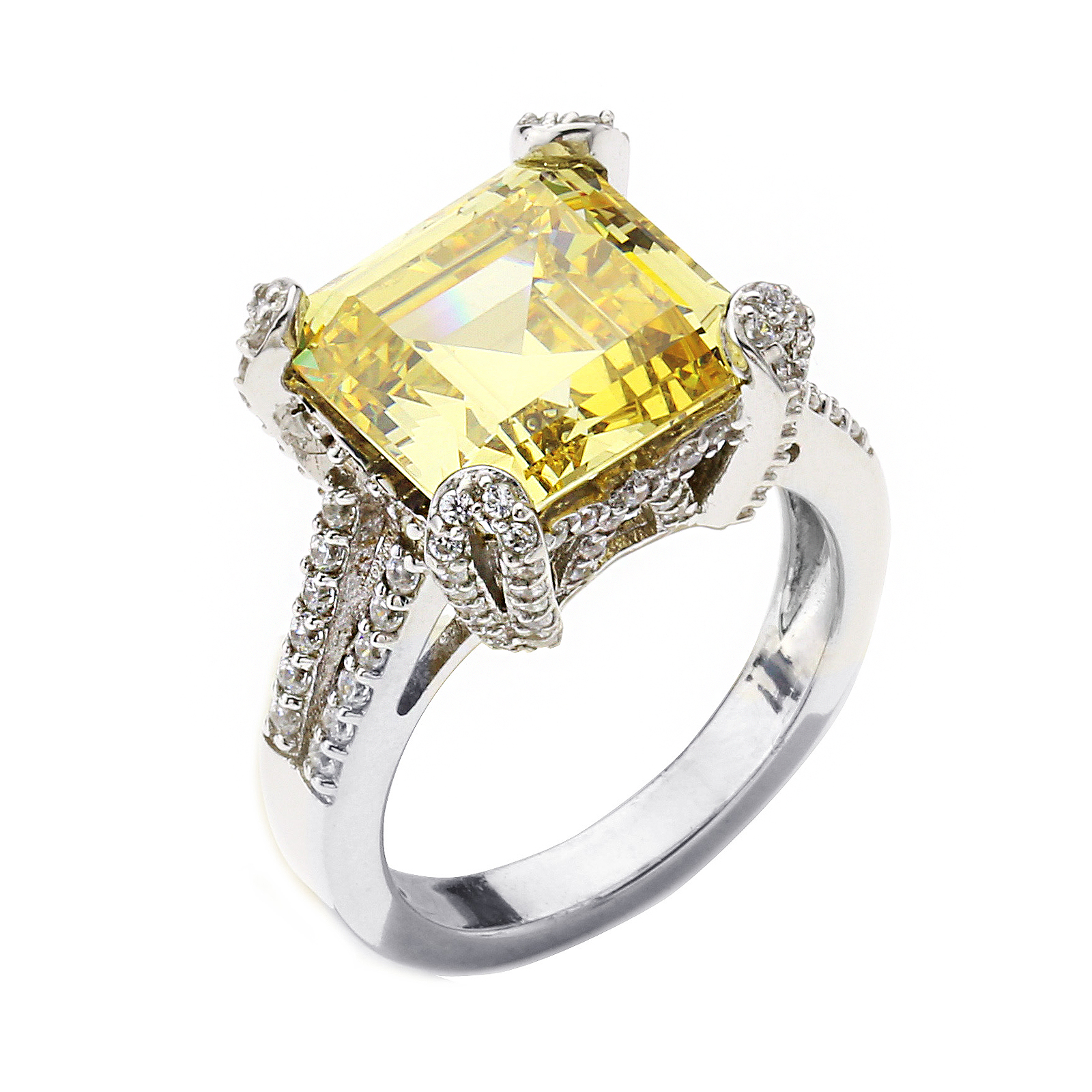 Sterling Silver Cubic Zirconia Yellow Princess Cut Ring
