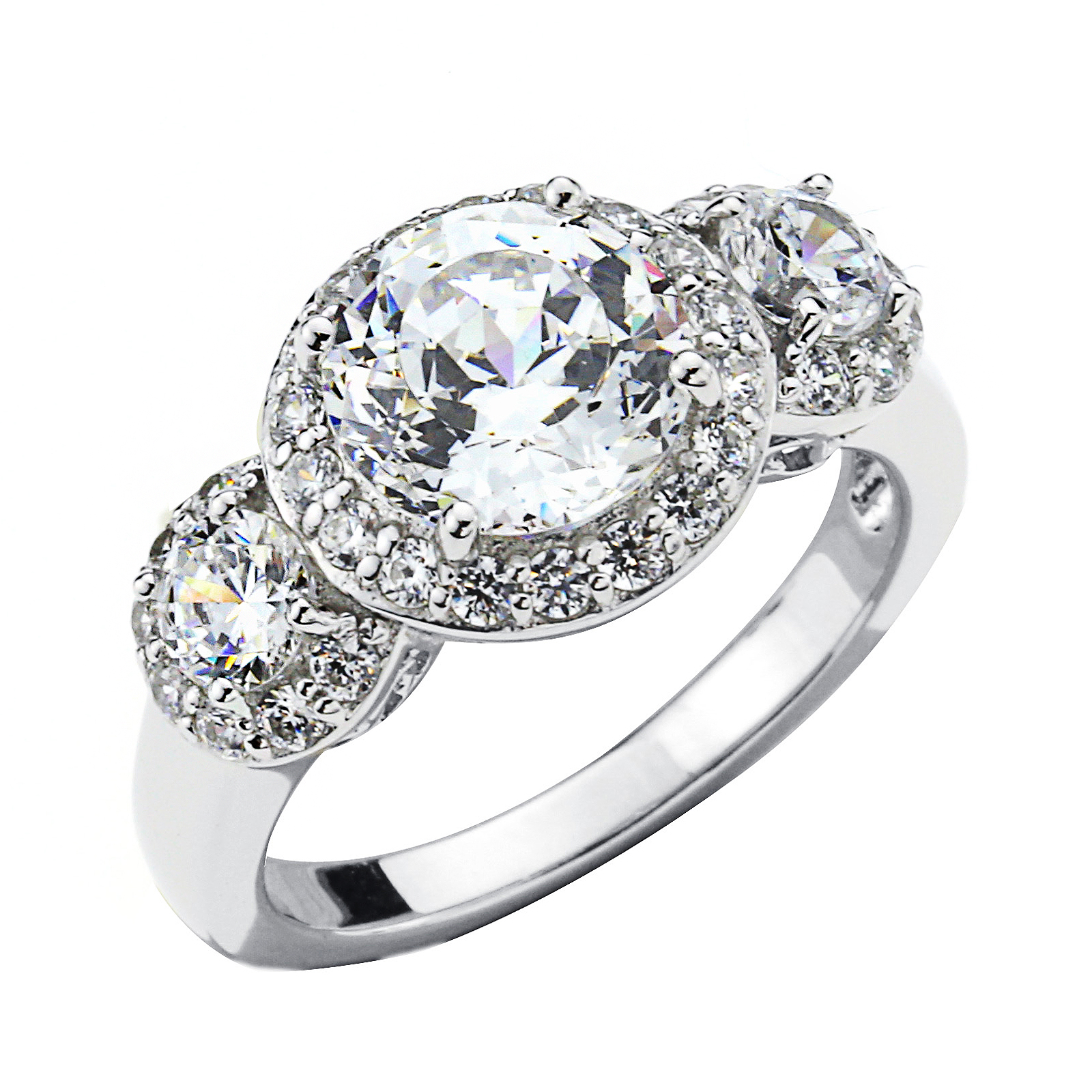 Sterling Silver Cubic Zirconia Round Cut Three Stone Ring