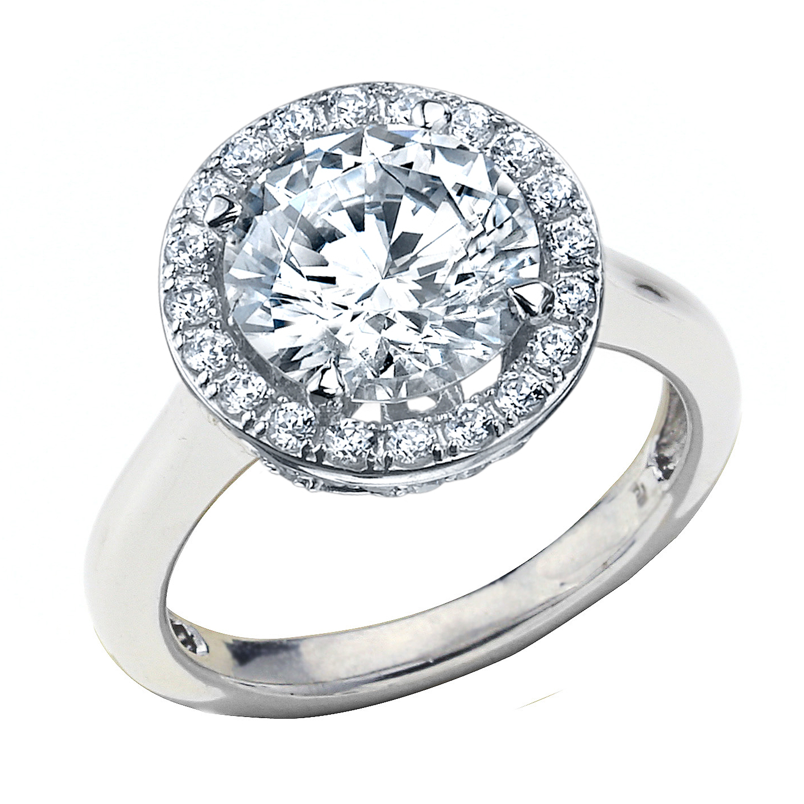 Sterling Silver Cubic Zirconia Round Cut Halo Ring