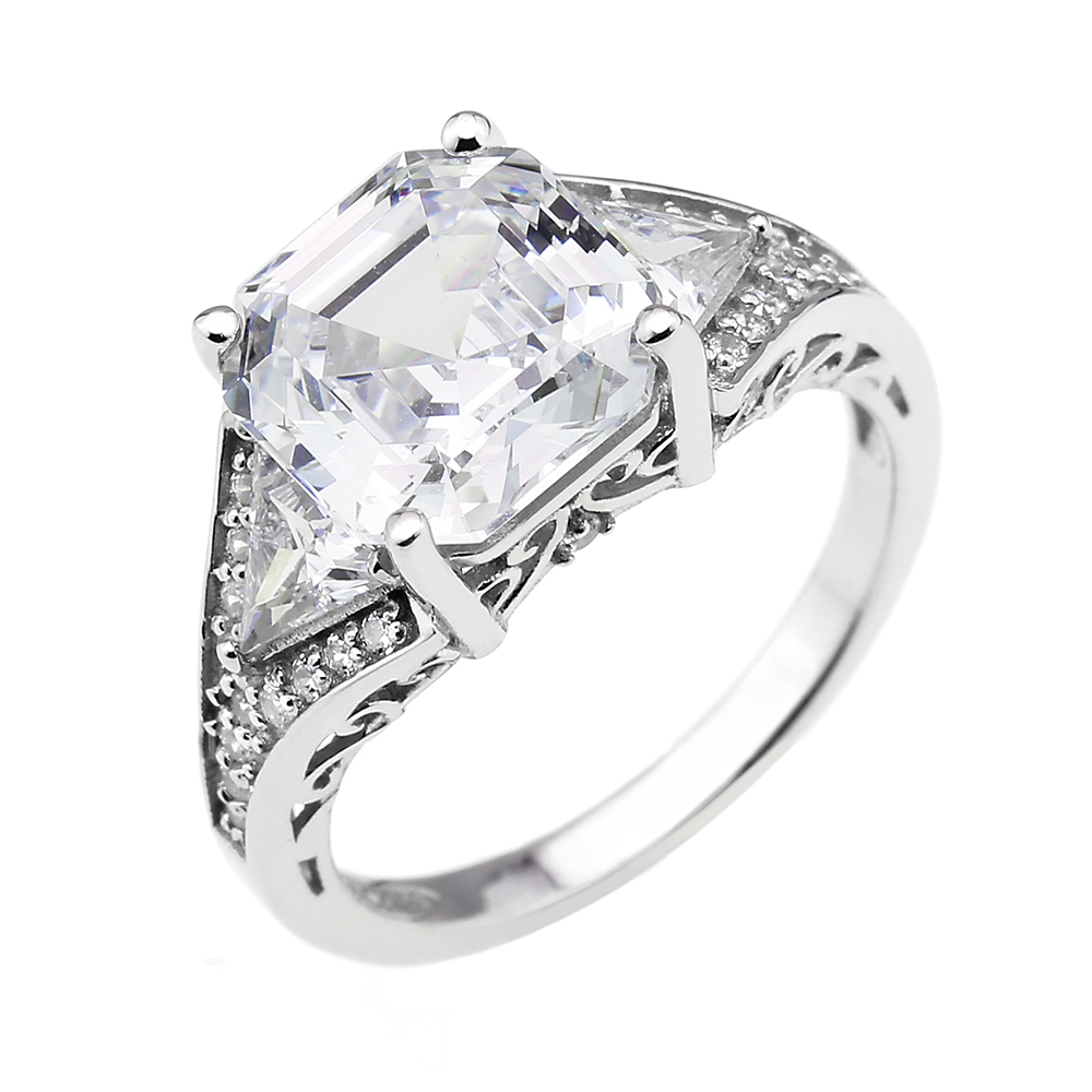 Sterling Silver Cubic Zirconia Round Cut Three Stone Ring