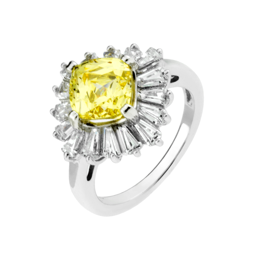 Sterling Silver Cubic Zirconia Yellow Square Princess Cut Rings