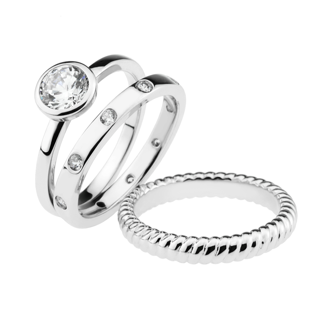 Sterling Silver Cubic Zirconia Three Stackable Ring Set