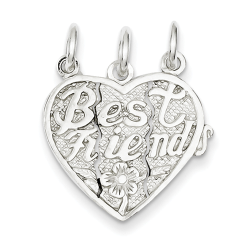 Sterling Silver Best Friends 3-Piece Break Apart Heart Charm 18mm
