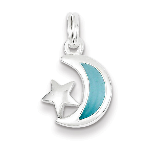 Sterling Silver Blue Enamaled Moon and Star Charm