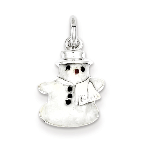 Sterling Silver Rhod Enameled Snowman Charm