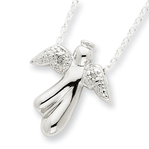 Sterling Silver Rough Diamond Angel Necklace - 18 Inch - 0.01mm - Spring Ring