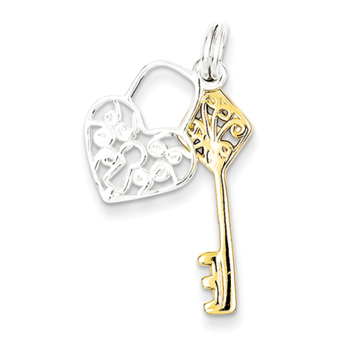 Sterling Silver and Vermeil Heart and Key Charm