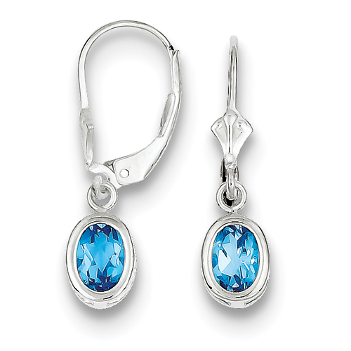 Sterling silver 7x5MM Oval Blue Topaz Leverback Earrings