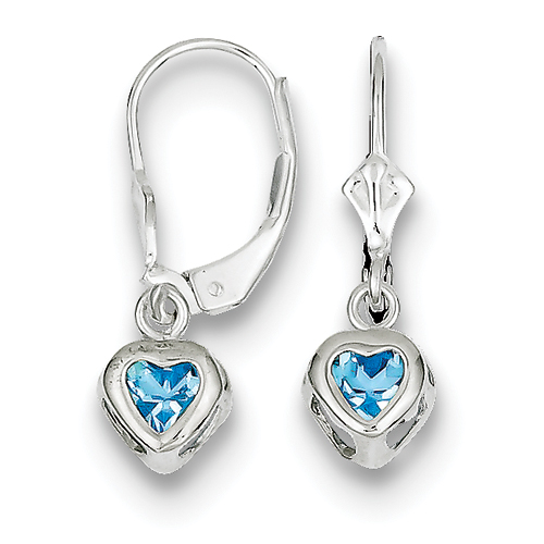 Sterling silver 5MM Heart Blue Topaz Leverback Earrings