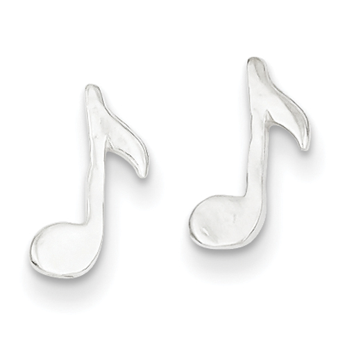 Sterling Silver Musical Note Mini Earrings - JewelryWeb