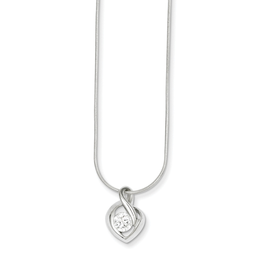 Sterling Silver CZ Pendant With Chain - 18 Inch - Lobster Claw