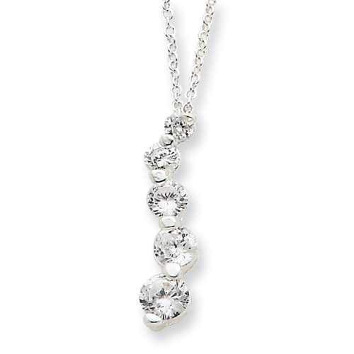 Sterling Silver CZ Journey Necklace - 18 Inch - Spring Ring