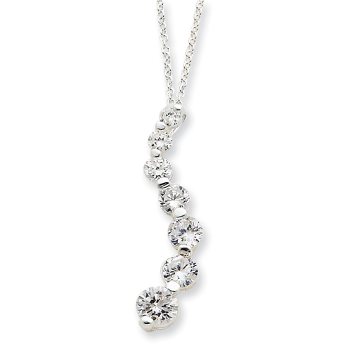 Sterling Silver CZ Journey Necklace - 18 Inch - Spring Ring