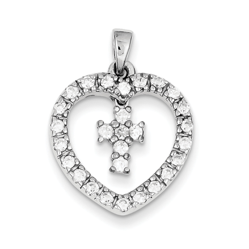 Sterling Silver CZ Heart and Cross Pendant