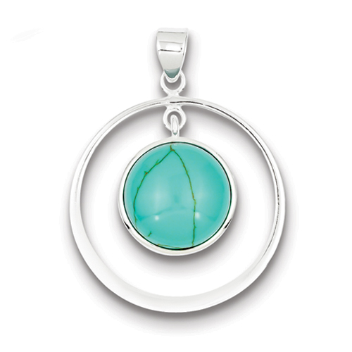 Sterling Silver Circle Created Turquoise Pendant