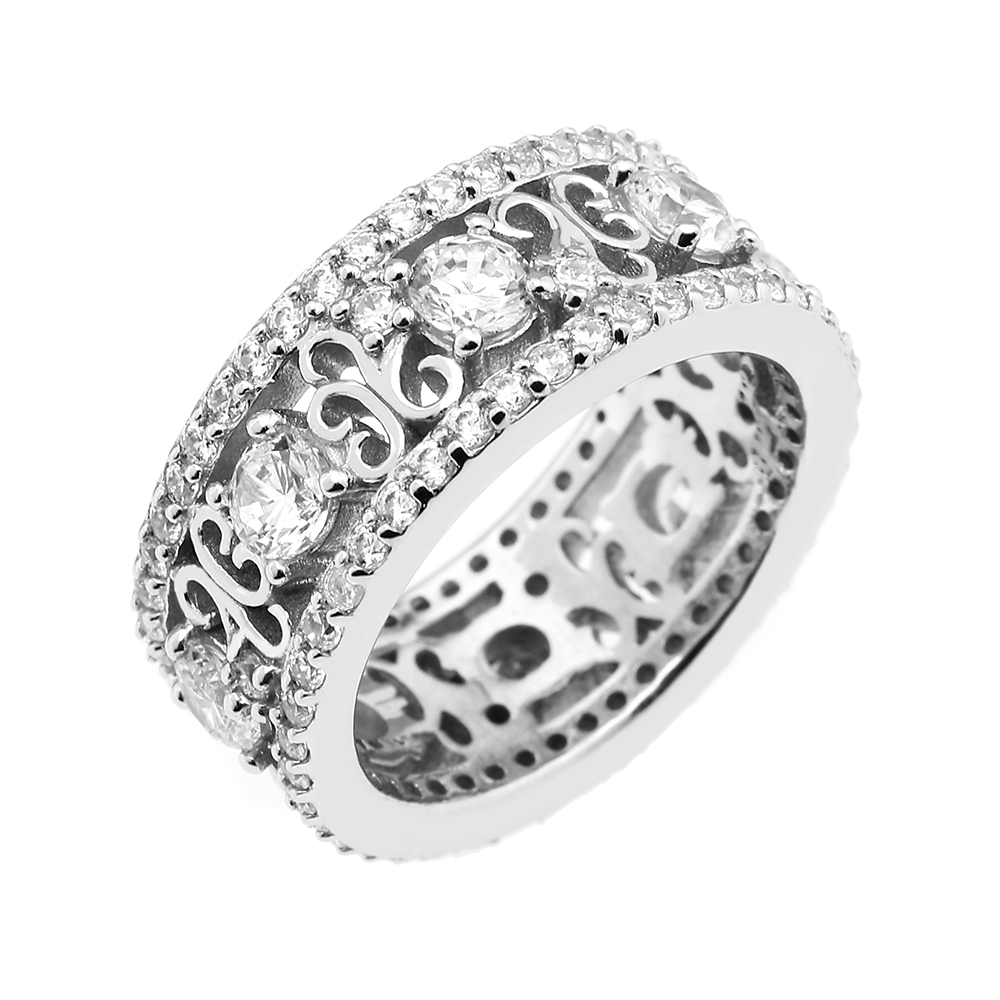 Sterling Silver Cubic Zirconia Scroll Ring