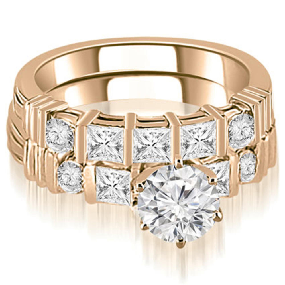 1.99 cttw. 14K Rose Gold Princess And Round Cut Diamond Bridal Set (I1, H-I)