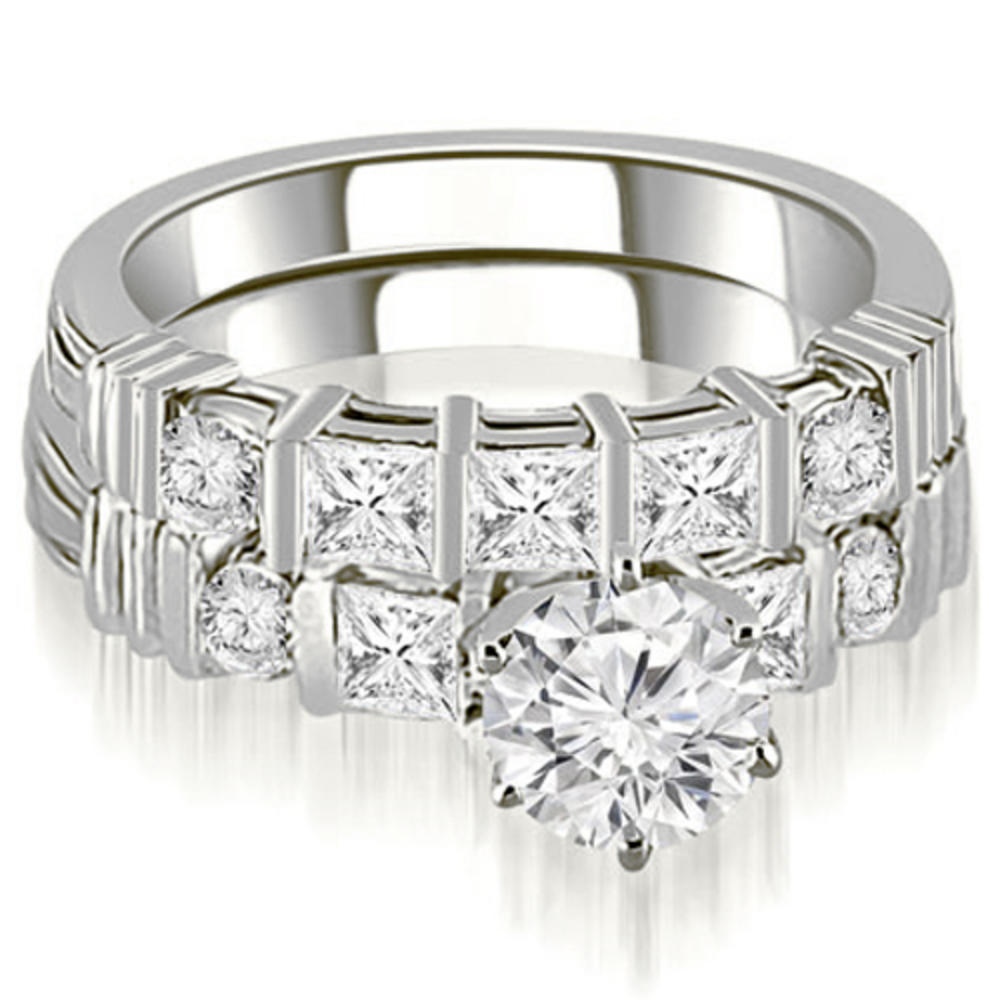 1.59 Cttw Round- and Princess-Cut 14K White Gold Diamond Bridal Set