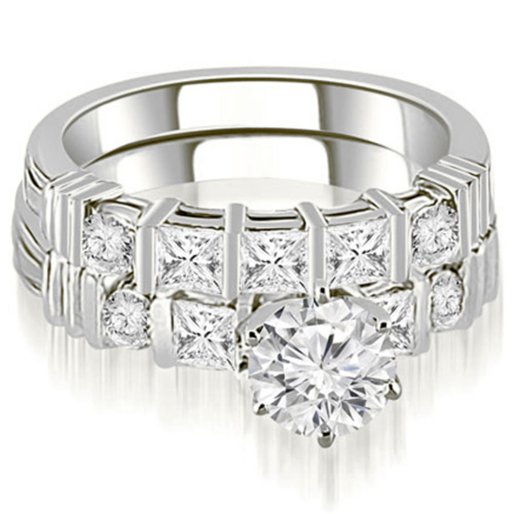 1.99 cttw. 18K White Gold Princess And Round Cut Diamond Bridal Set (I1, H-I)