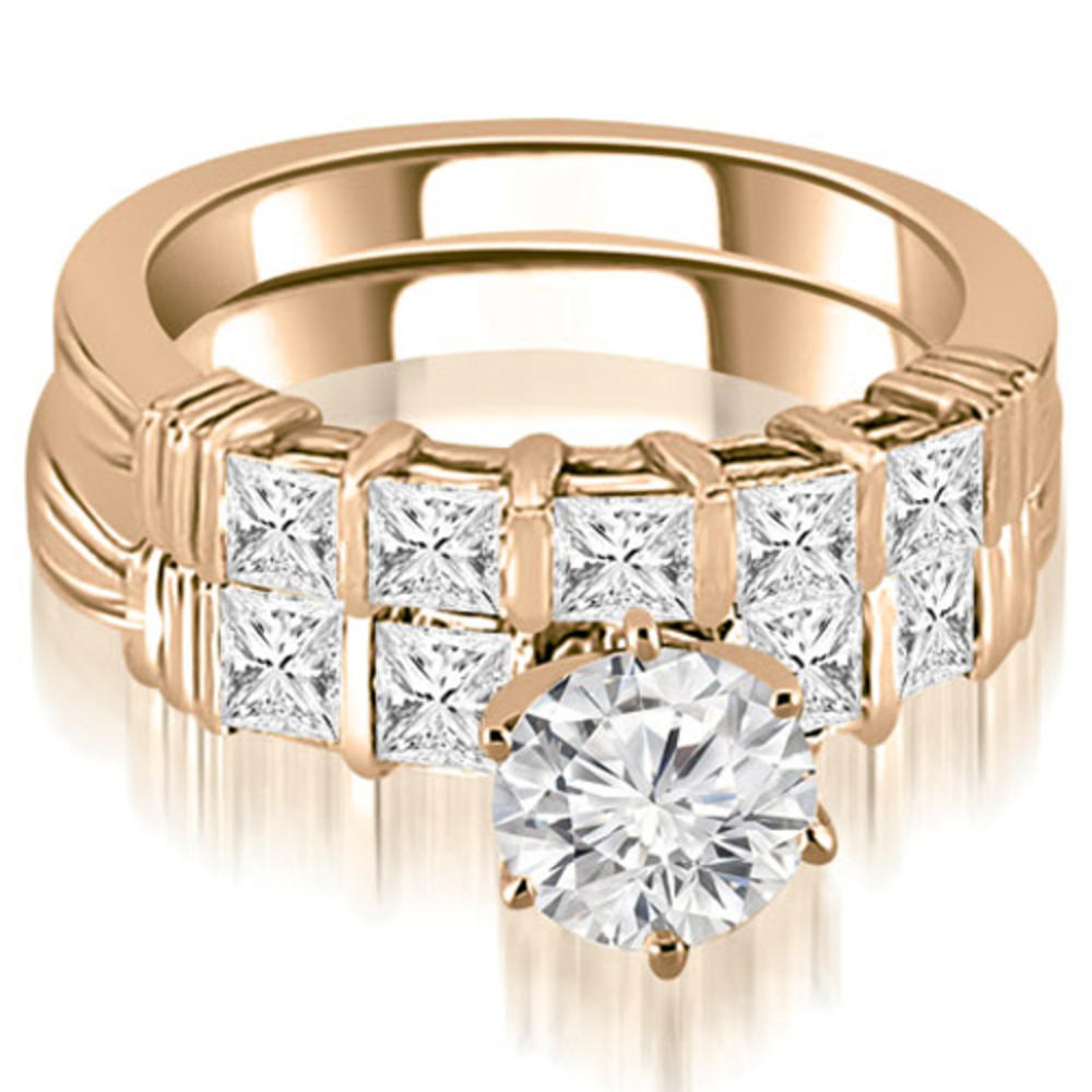 2.55 cttw. 14K Rose Gold Bar Set Round & Princess Cut Diamond Bridal Set (I1, H-I)