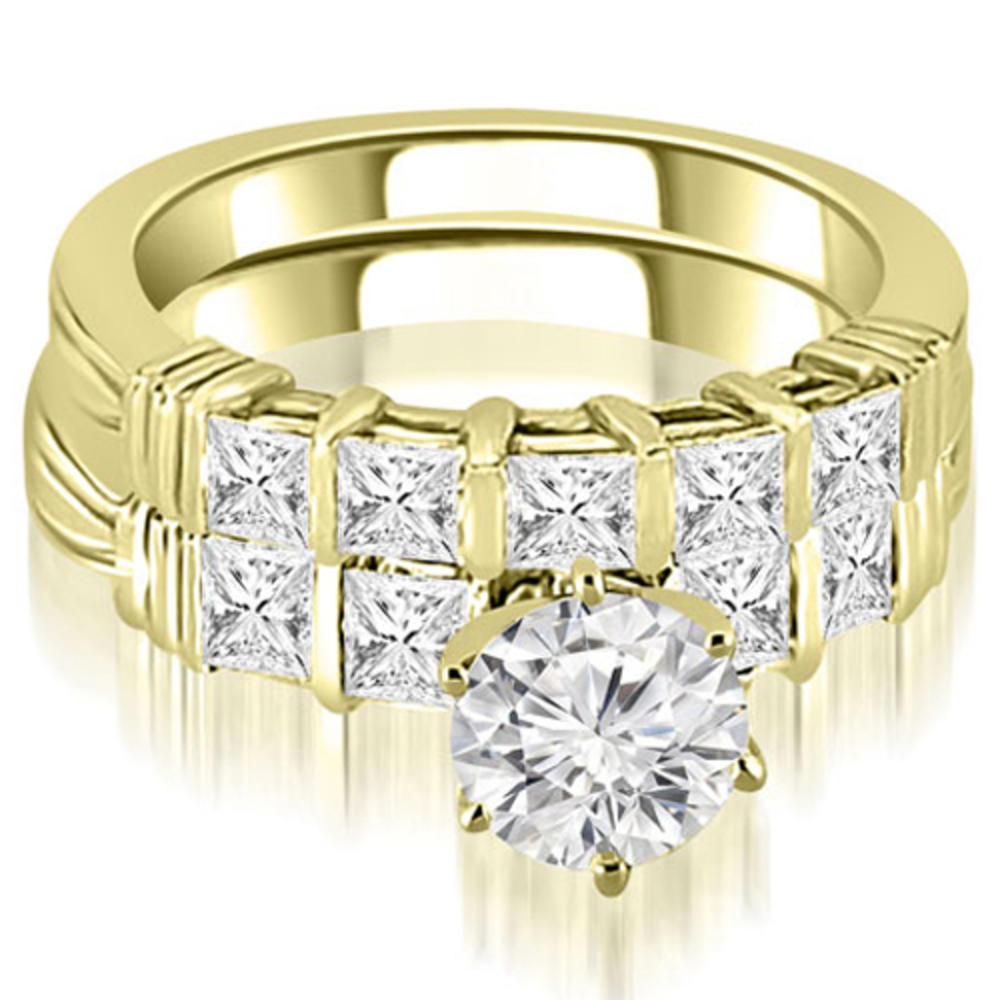 2.00 cttw. 14K Yellow Gold Bar Set Round & Princess Cut Diamond Bridal Set (I1, H-I)