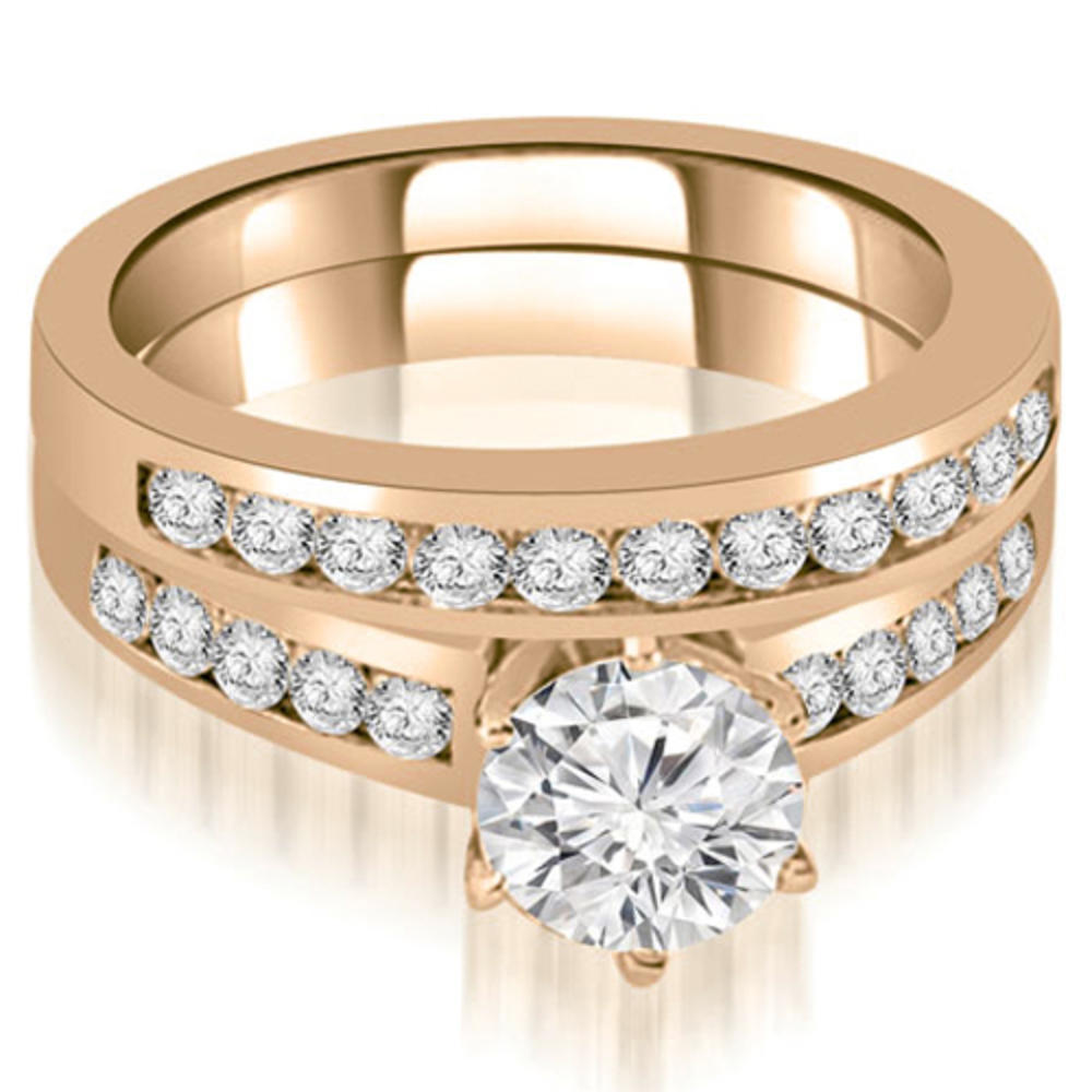 1.15 cttw. 14K Rose Gold Channel Set Round Cut Diamond Bridal Set (I1, H-I)