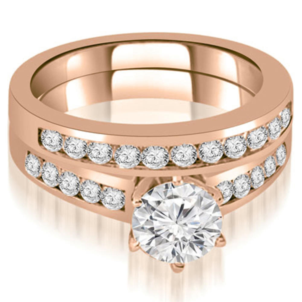 1.65 cttw. 18K Rose Gold Channel Set Round Cut Diamond Bridal Set (I1, H-I)