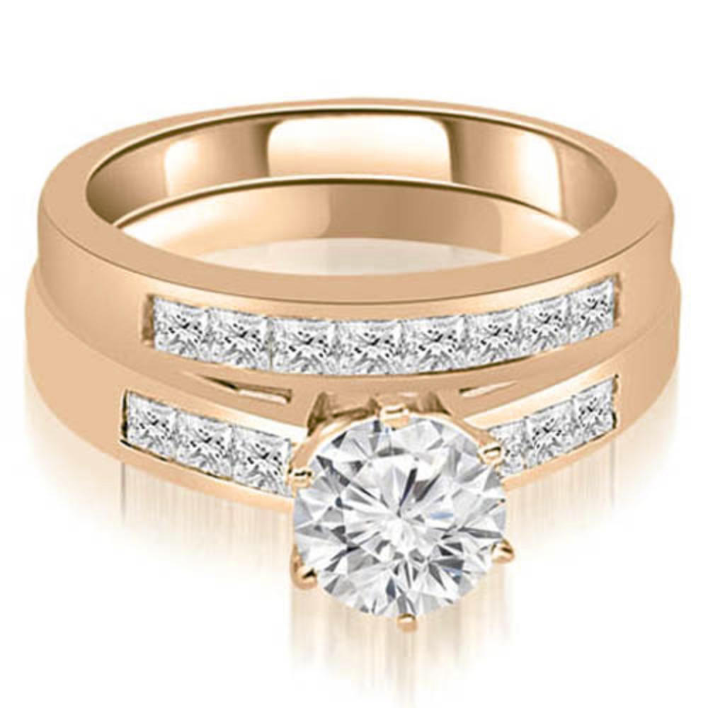 1.70 cttw. 14K Rose Gold Channel Set Round & Princess Cut Diamond Bridal Set (I1, H-I)