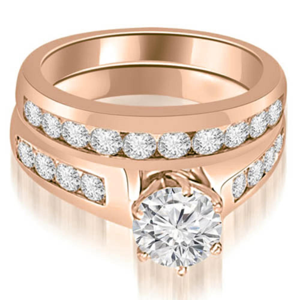 1.60 cttw. 18K Rose Gold Channel Set Round Cut Diamond Bridal Set (I1, H-I)