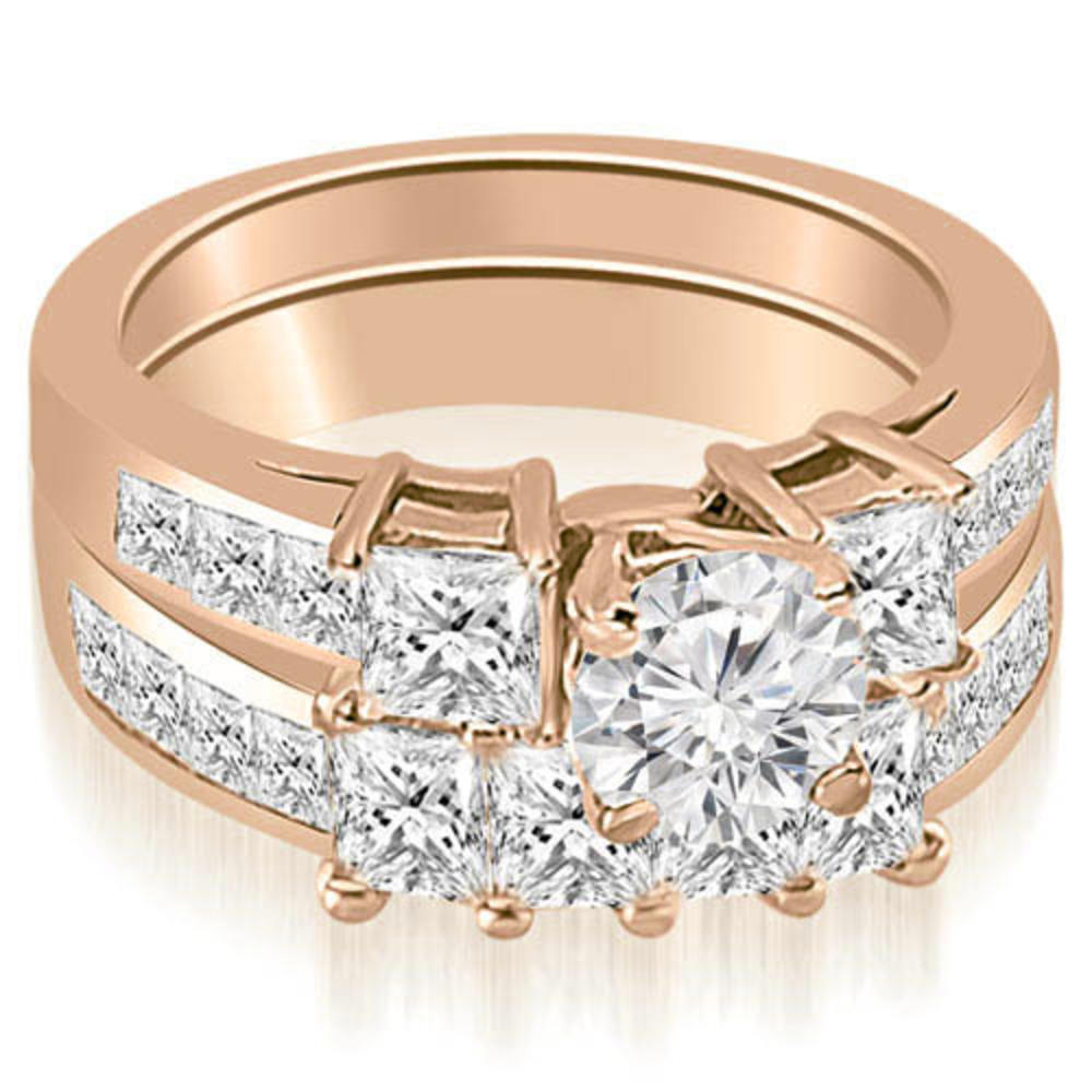 2.85 Cttw Princess and Round Cut 14K Rose Gold Diamond Bridal Set