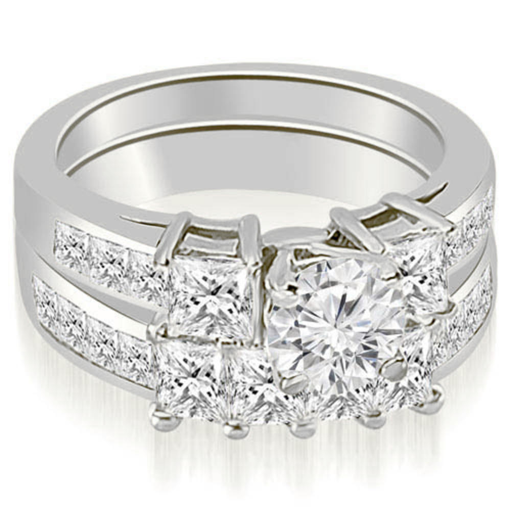 2.8 Cttw Princess and Round Cut 18k White Gold Diamond Bridal Set