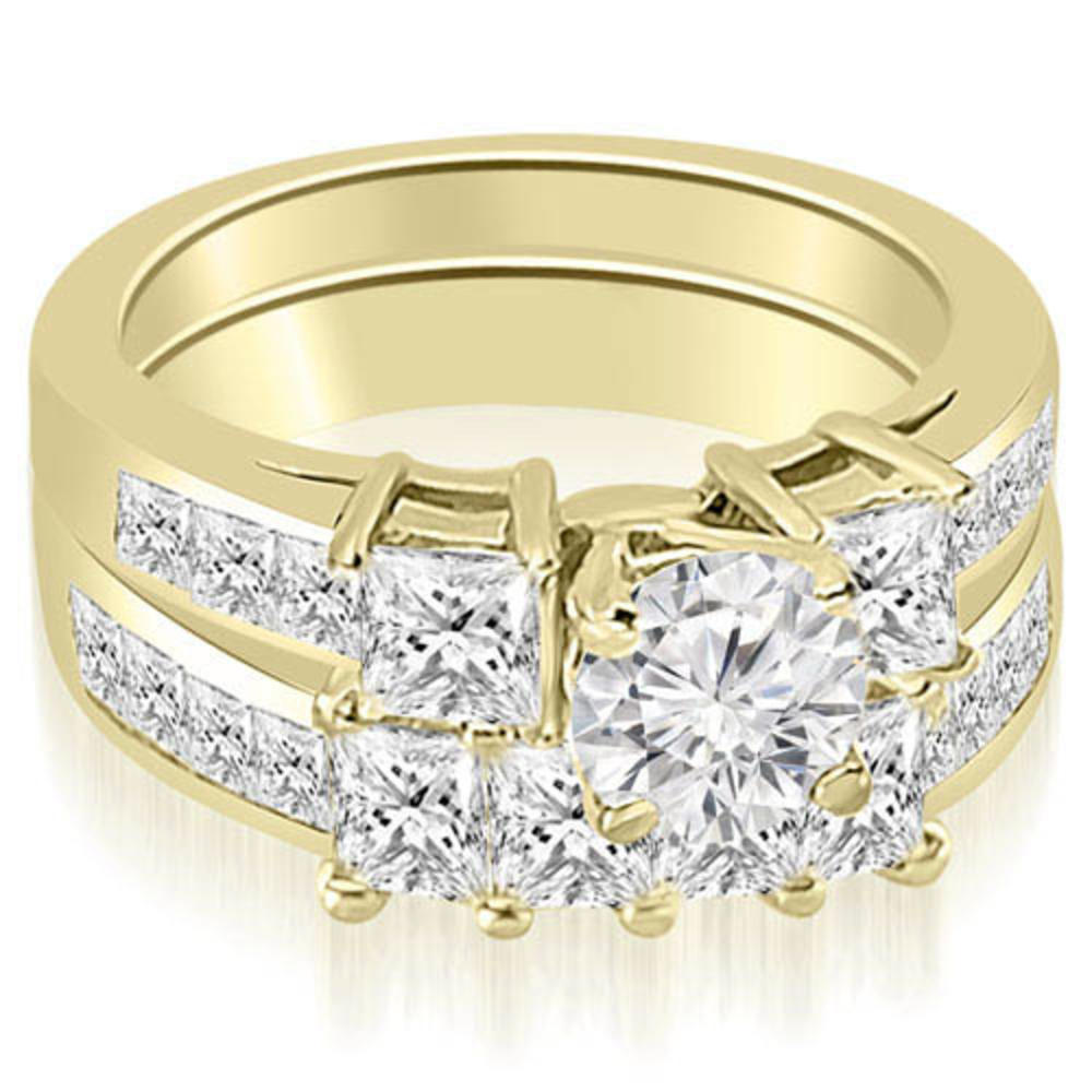 3.35 cttw. 18K Yellow Gold Channel Princess and Round Cut Diamond Bridal Set (I1, H-I)